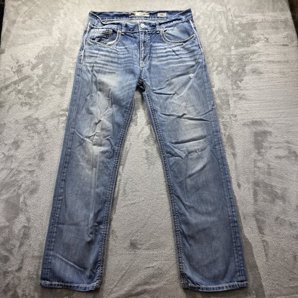 BKE Jake Jeans Mens 36x36 Blue Straight Leg Distressed Denim Classic Casual - Picture 1 of 11